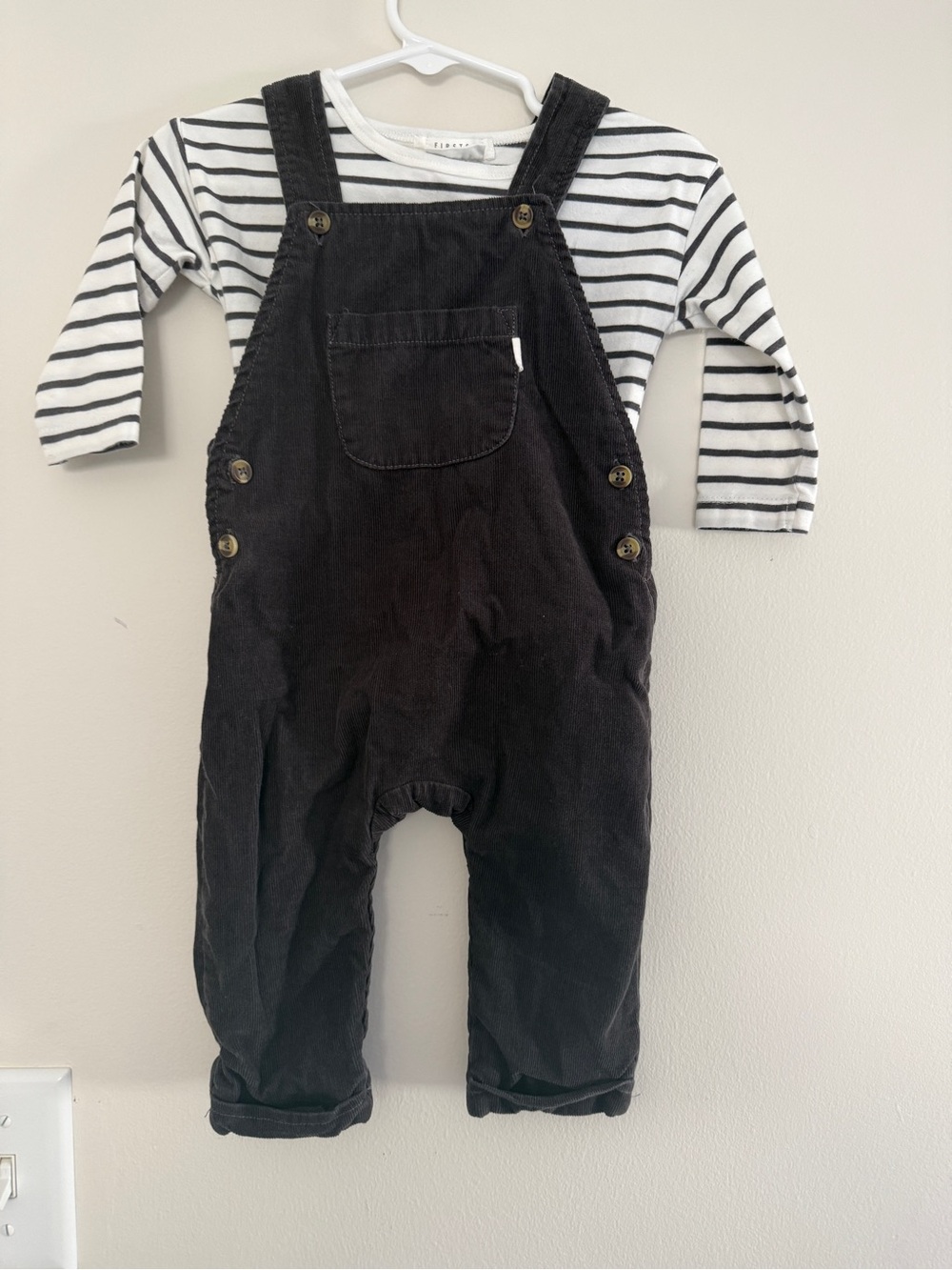 Firsts by Petit Lem Charcoal Corduroy Kids Overalls with Adjustable Straps